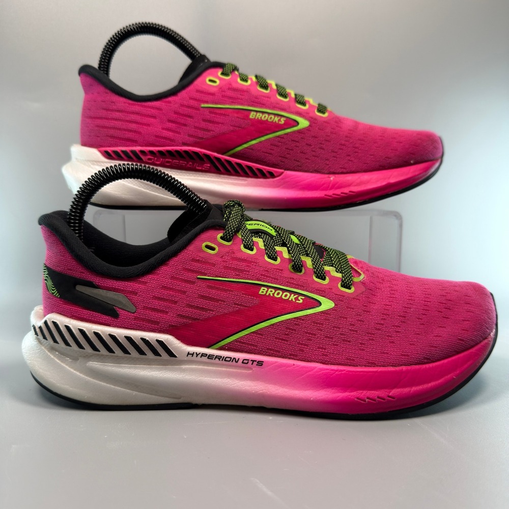 Brooks Hyperion GTS Womens 8 Running Shoe Bright Pink White Lace Trainer Sneaker